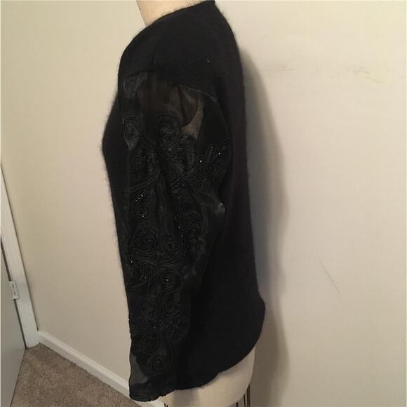 Vintage 1990's I.B. DIFFUSION Black Bead Embellished Sheer Sleeve Sweater L - Picture 10 of 10